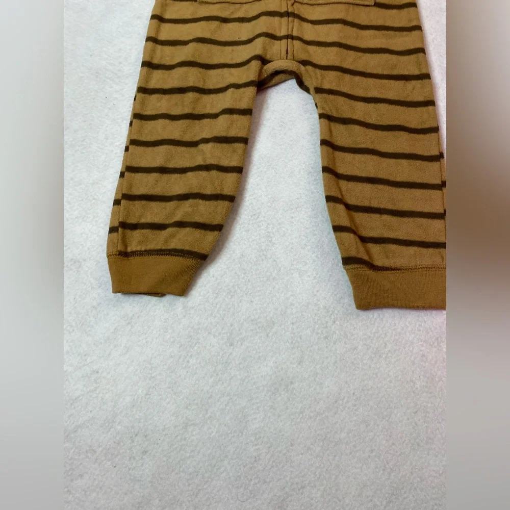 Carter's Brown Striped one piece Pajama Hood front pocket full Zipper Size 18m